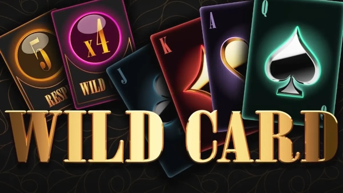 Tampilan layar utama permainan slot Wild Card dengan desain modern dan simbol yang cerah.